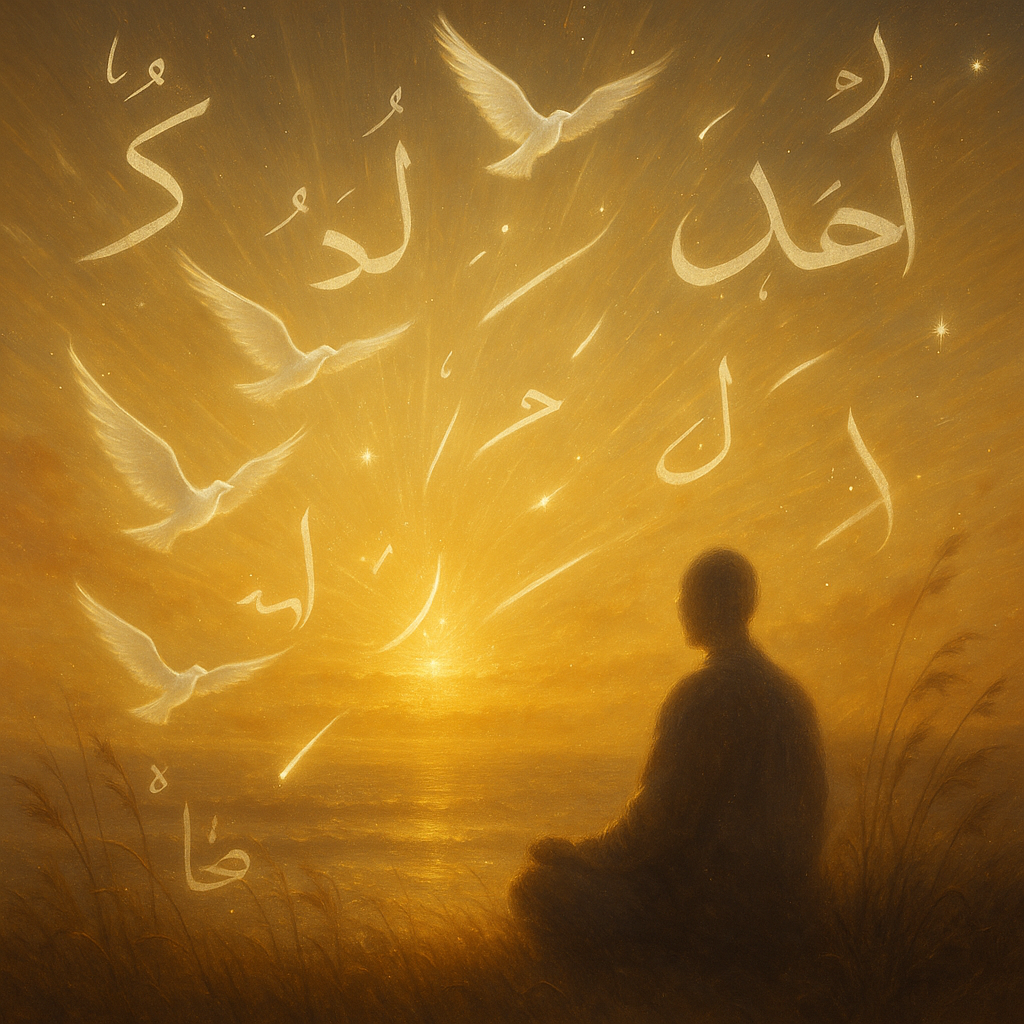 Illustration méditative d’un Dhikr au coucher du soleil, par Zakaria Le Soufi & Sirr